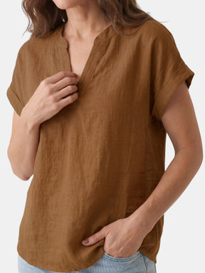 Blouse blanche en tissu doux col V décontractée légère pour femme