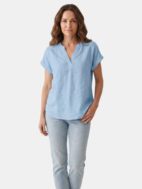 Blouse blanche en tissu doux col V décontractée légère pour femme
