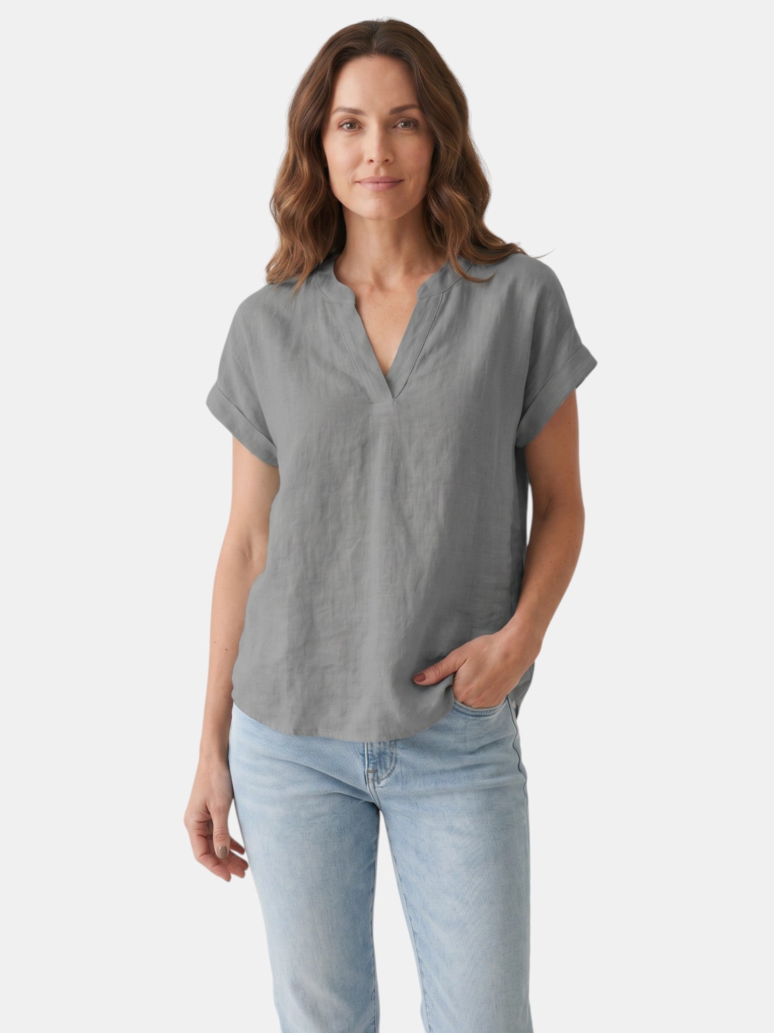 Blouse blanche en tissu doux col V décontractée légère pour femme