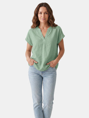 Blouse blanche en tissu doux col V décontractée légère pour femme