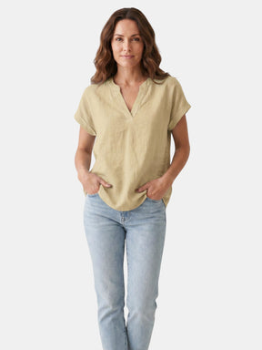 Blouse blanche en tissu doux col V décontractée légère pour femme