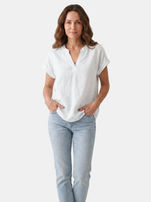 Blouse blanche en tissu doux col V décontractée légère pour femme