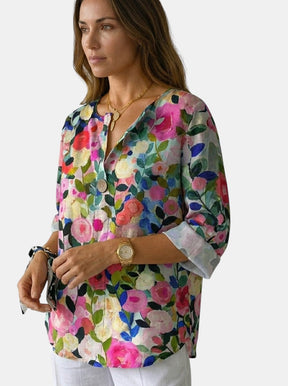 Blouse fleurie légère femme motif floral délicat coupe décontractée estivale