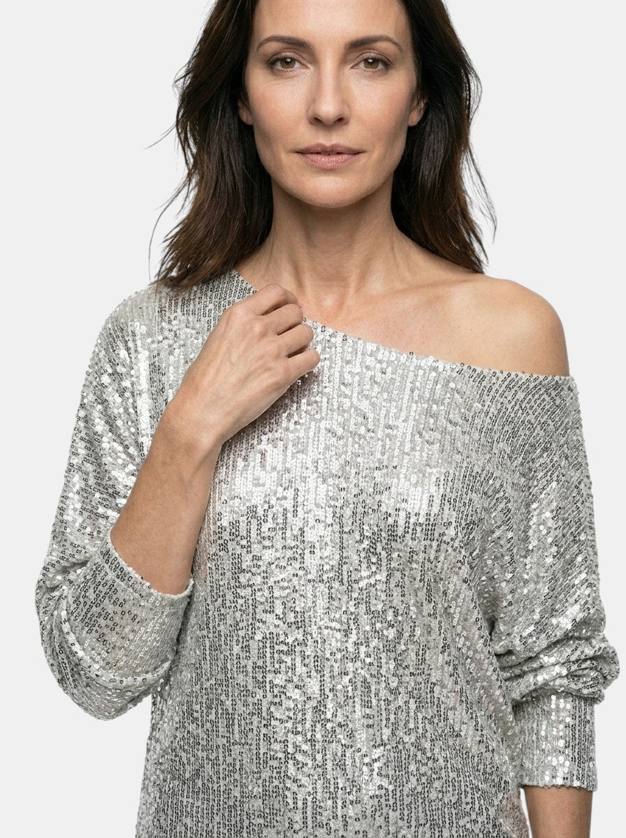 Robe mini à sequins scintillants coupe ample manches longues femme