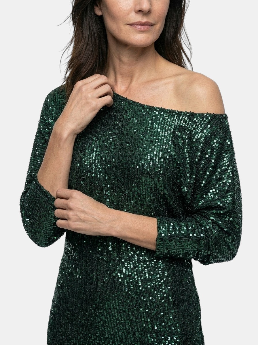 Robe mini à sequins scintillants coupe ample manches longues femme