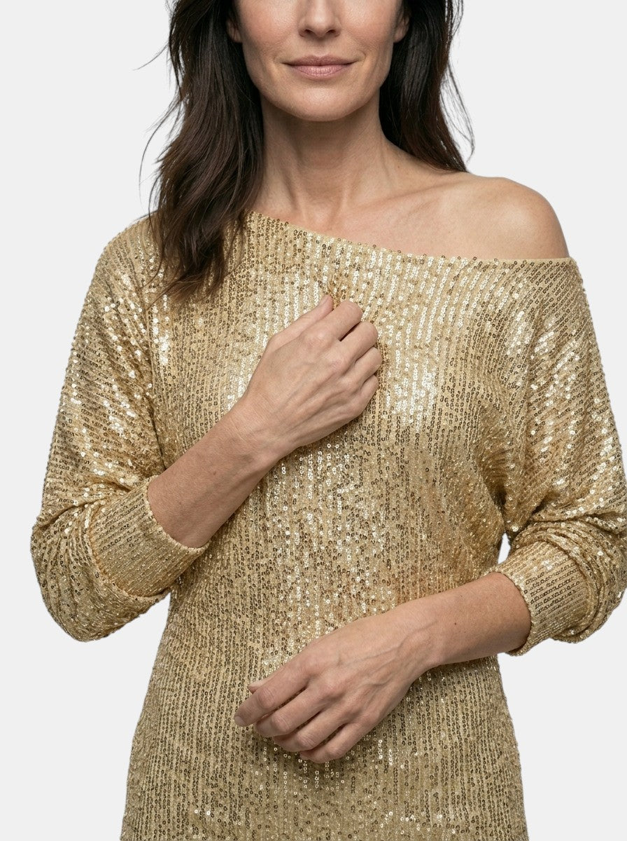 Robe mini à sequins scintillants coupe ample manches longues femme