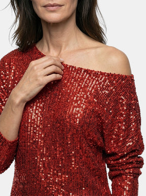 Robe mini à sequins scintillants coupe ample manches longues femme