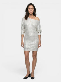 Robe mini à sequins scintillants coupe ample manches longues femme