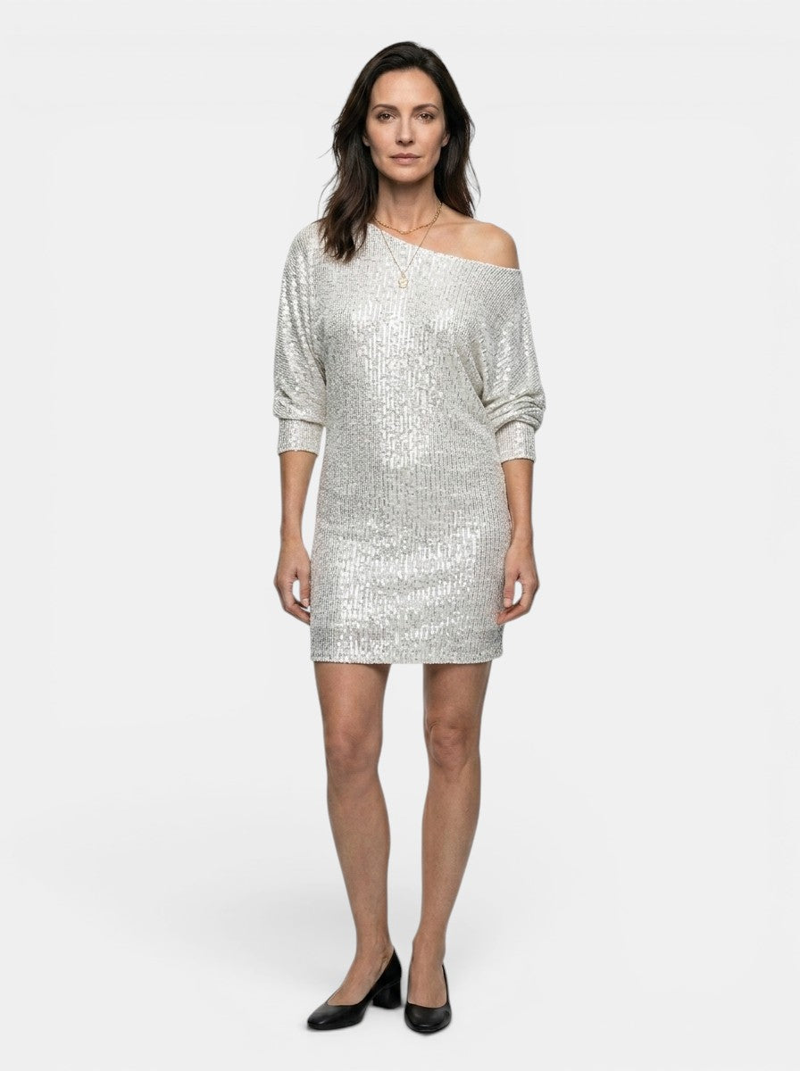 Robe mini à sequins scintillants coupe ample manches longues femme