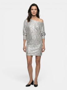 Robe mini à sequins scintillants coupe ample manches longues femme