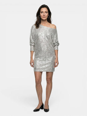 Robe mini à sequins scintillants coupe ample manches longues femme