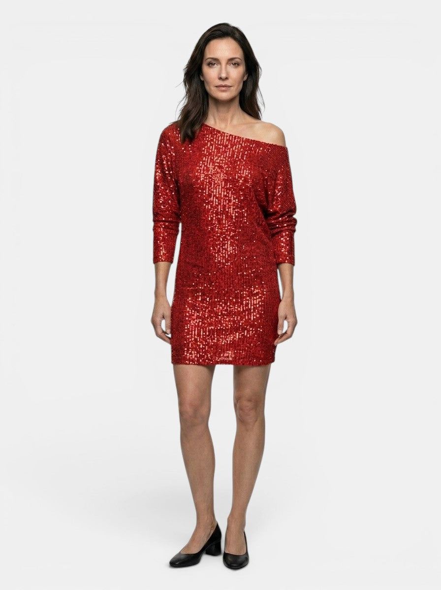 Robe mini à sequins scintillants coupe ample manches longues femme