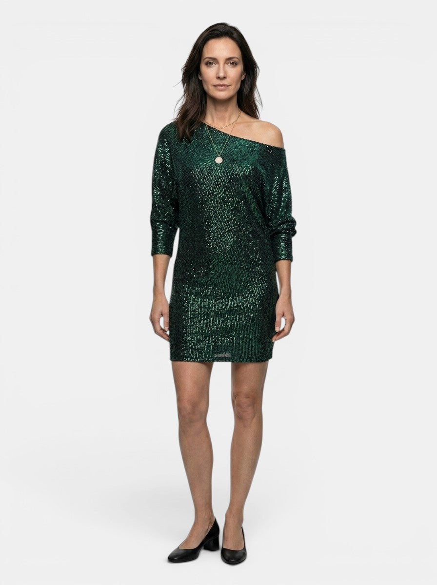 Robe mini à sequins scintillants coupe ample manches longues femme