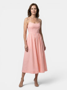 Robe midi ligne A structurée bretelles fines invitée mariage minimaliste femme