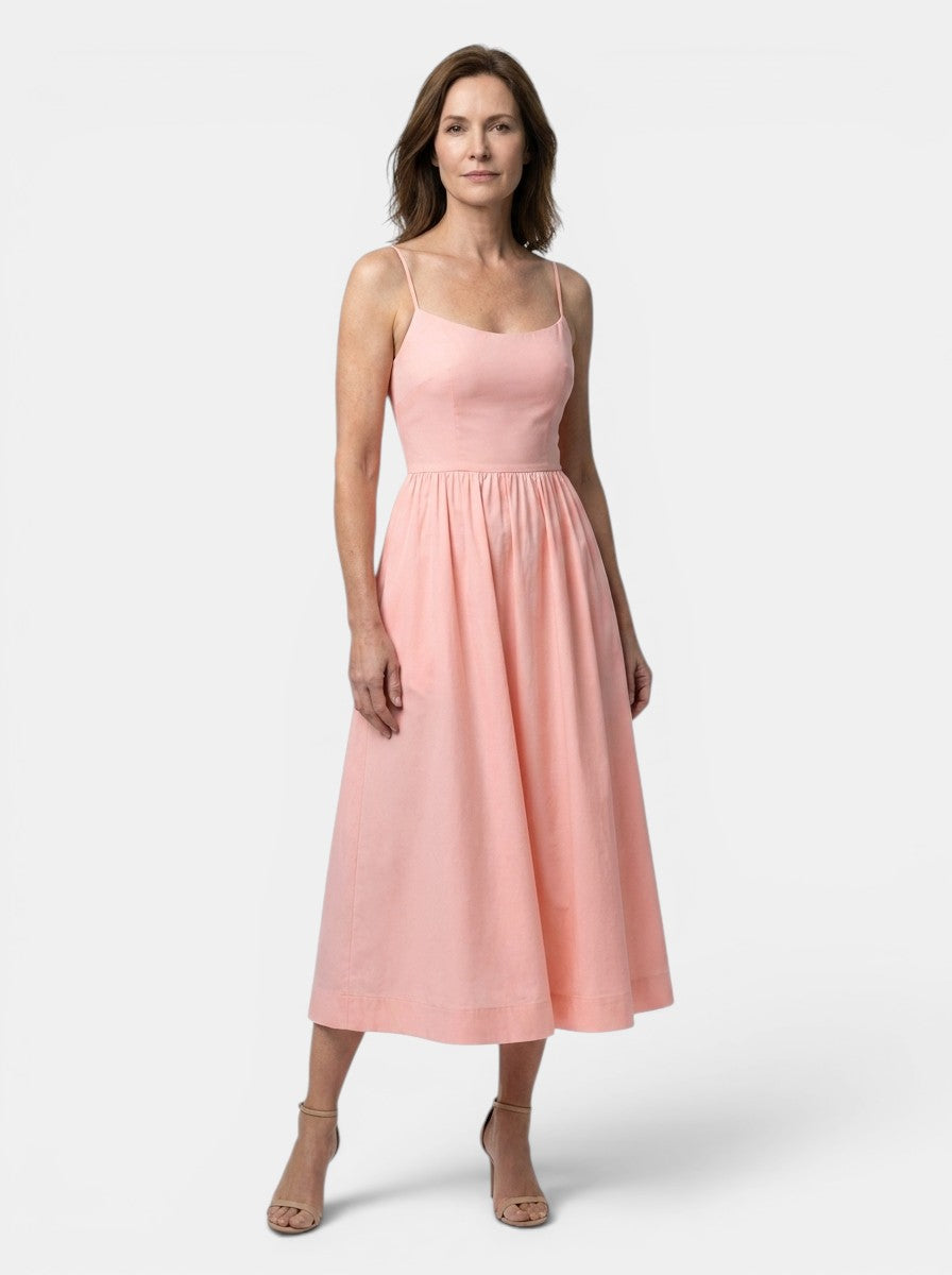 Robe midi ligne A structurée bretelles fines invitée mariage minimaliste femme