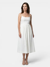 Robe midi ligne A structurée bretelles fines invitée mariage minimaliste femme