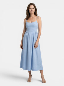 Robe midi ligne A structurée bretelles fines invitée mariage minimaliste femme