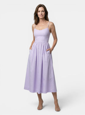 Robe midi ligne A structurée bretelles fines invitée mariage minimaliste femme