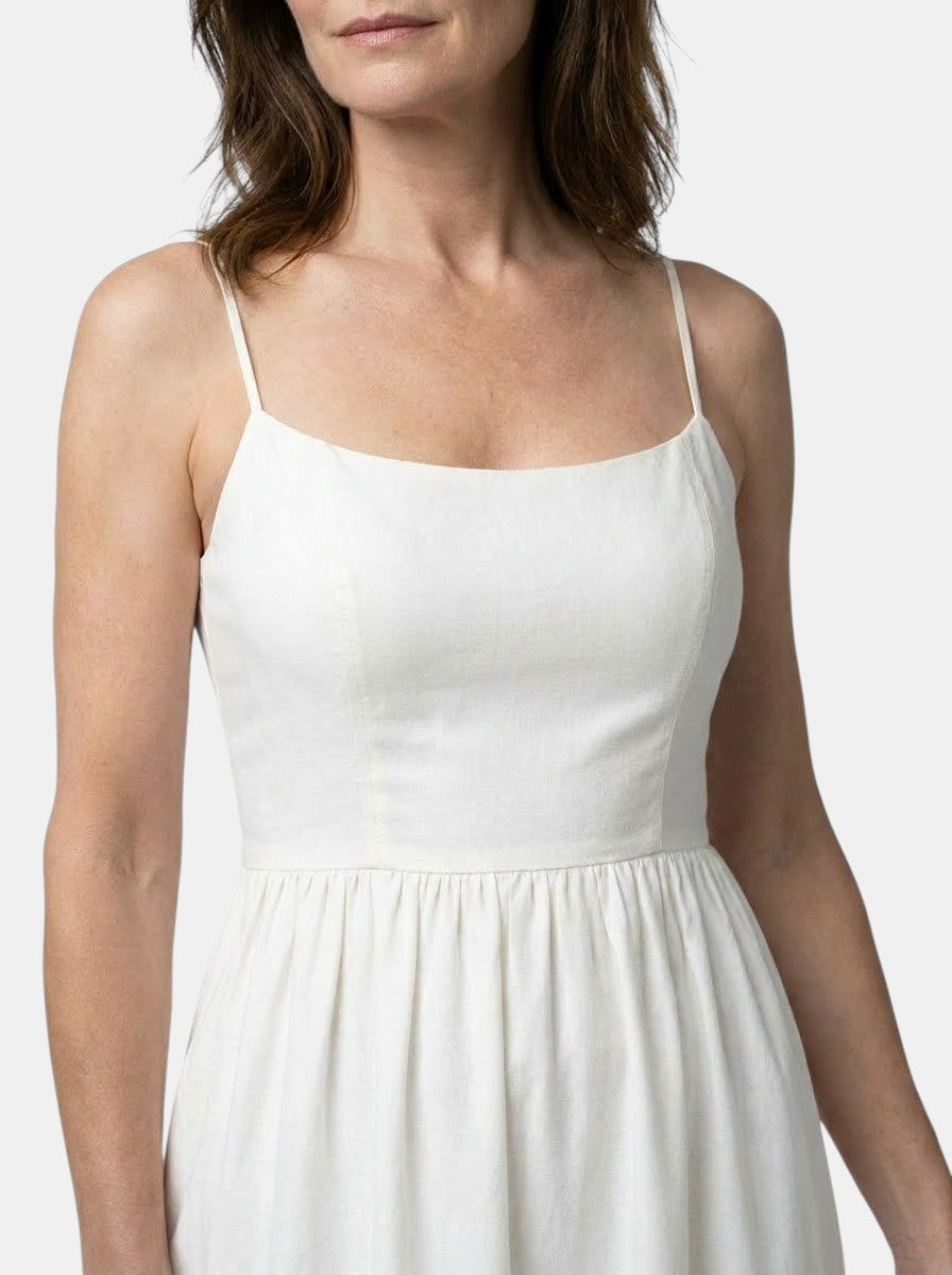 Robe midi ligne A structurée bretelles fines invitée mariage minimaliste femme