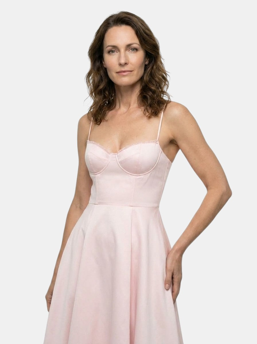 Robe midi corset structuré jupe évasée bretelles fines élégante femme