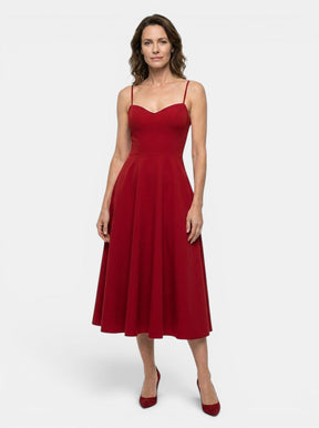Robe midi corset structuré jupe évasée bretelles fines élégante femme