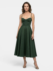 Robe midi corset structuré jupe évasée bretelles fines élégante femme