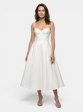 Robe midi corset structuré jupe évasée bretelles fines élégante femme