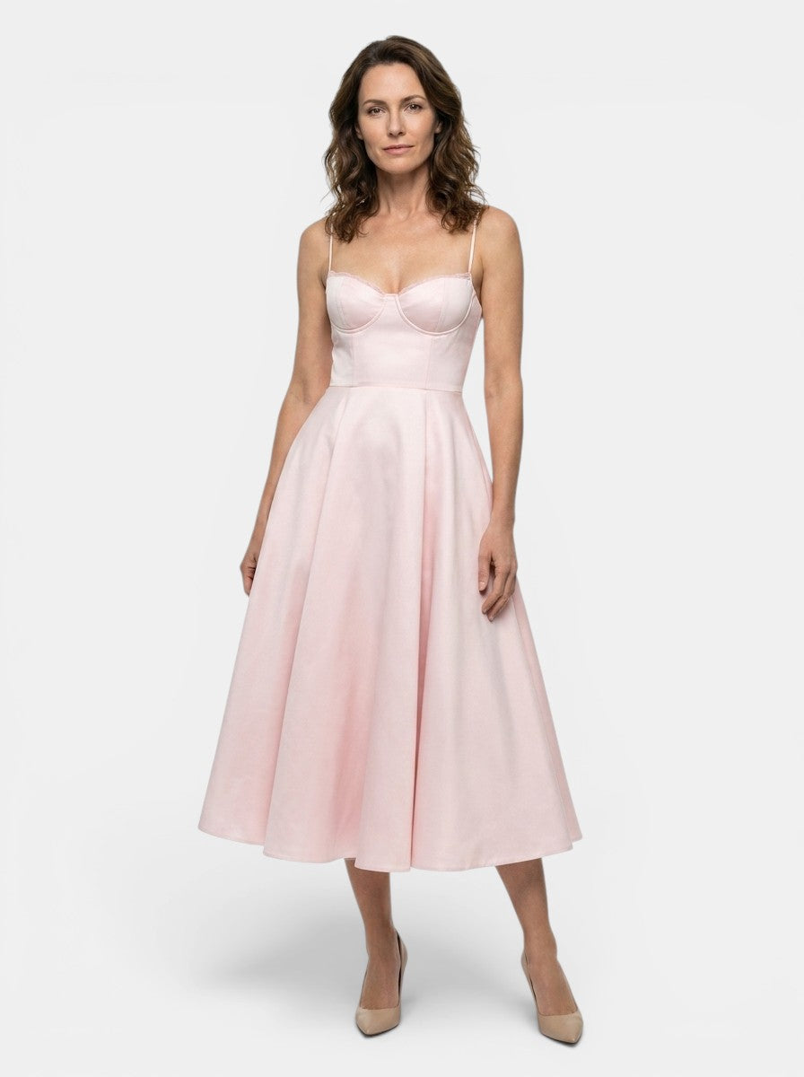 Robe midi corset structuré jupe évasée bretelles fines élégante femme