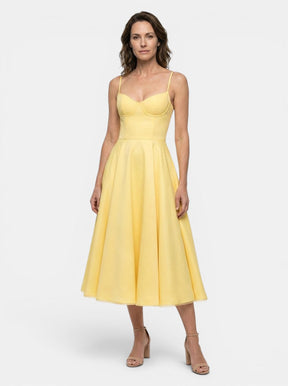 Robe midi corset structuré jupe évasée bretelles fines élégante femme