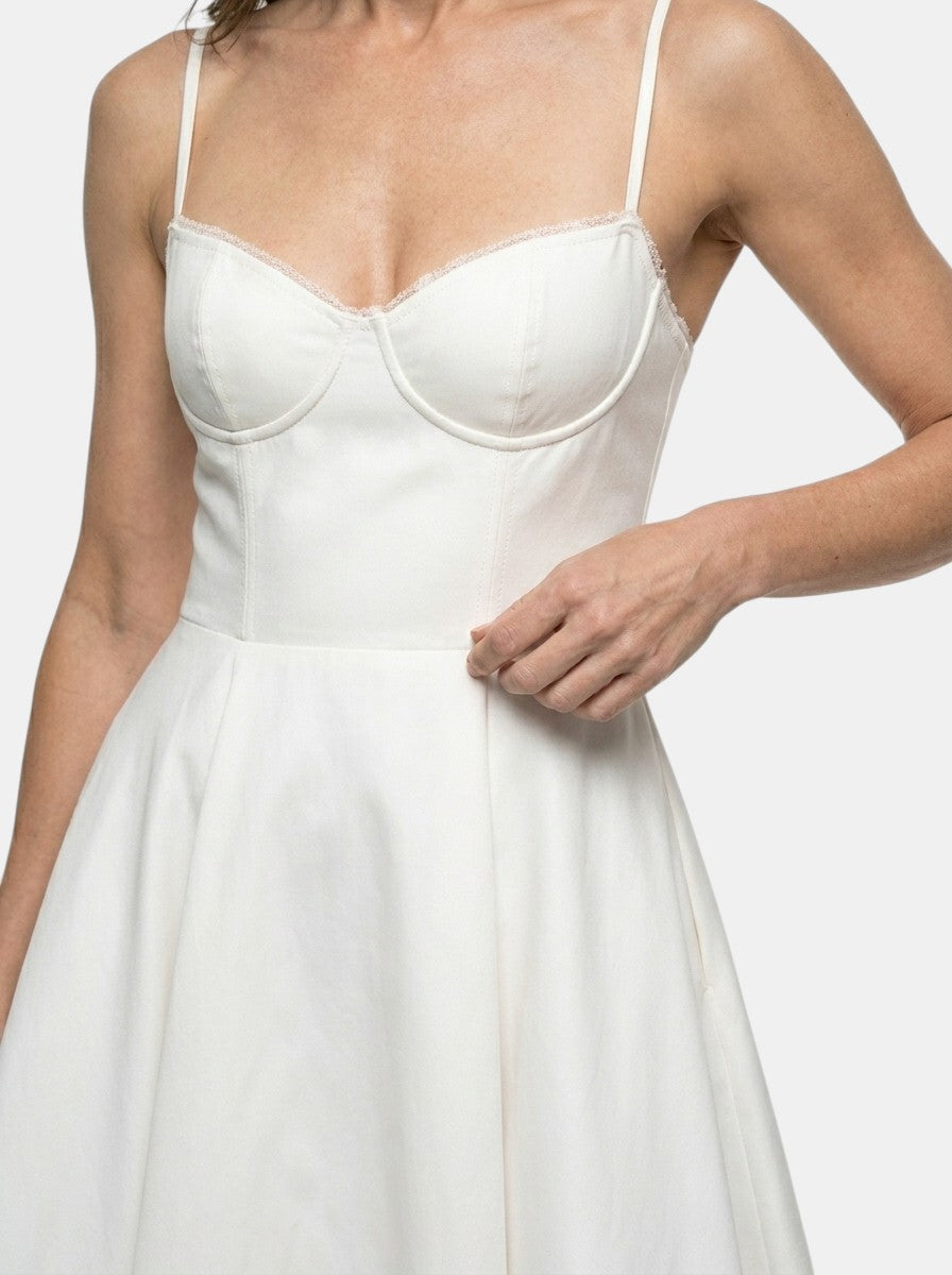 Robe midi corset structuré jupe évasée bretelles fines élégante femme