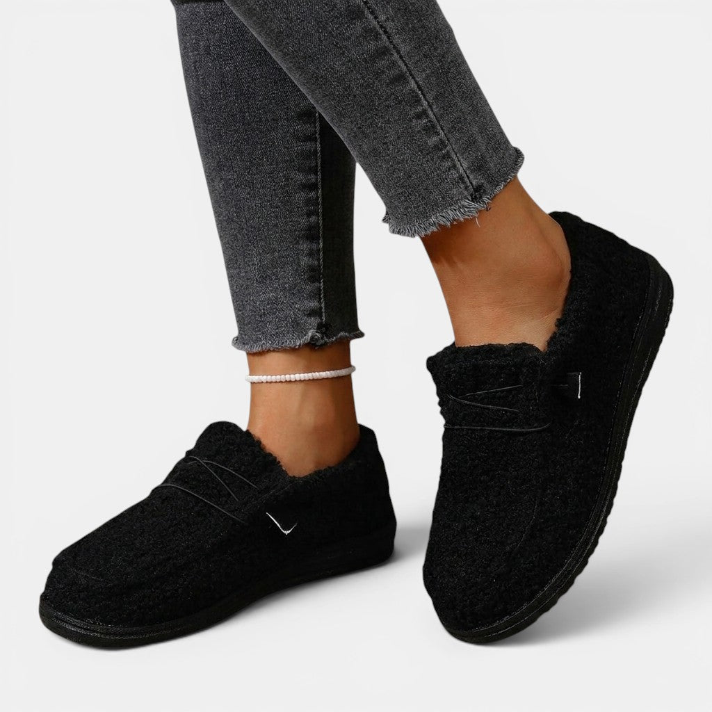 Mocassins cuir confortables sans lacets semelle ergonomique noirs femme