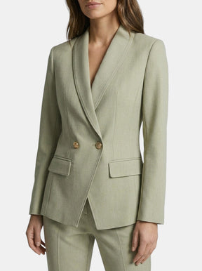 Tailleur blazer ajusté col châle et pantalon droit élégant pour femme
