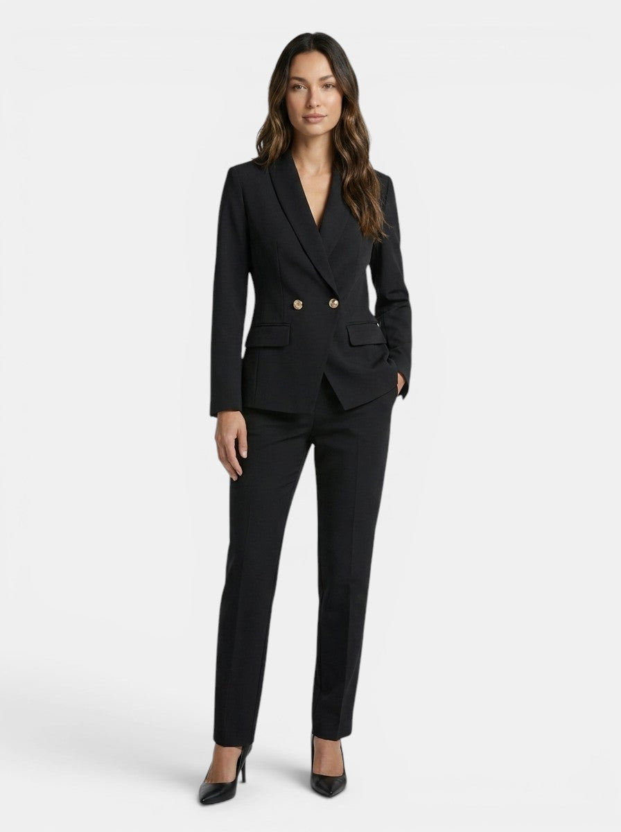 Tailleur blazer ajusté col châle et pantalon droit élégant pour femme