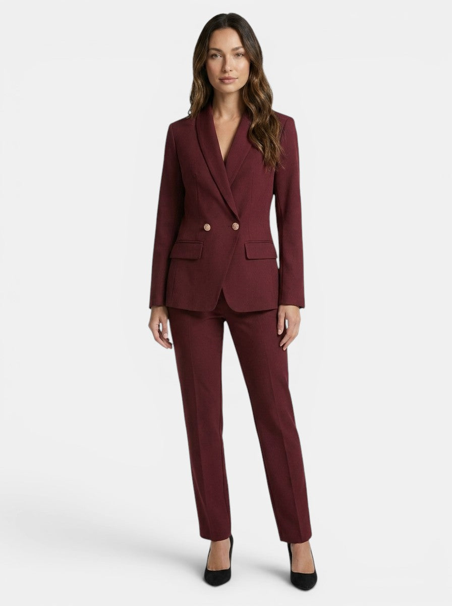 Tailleur blazer ajusté col châle et pantalon droit élégant pour femme