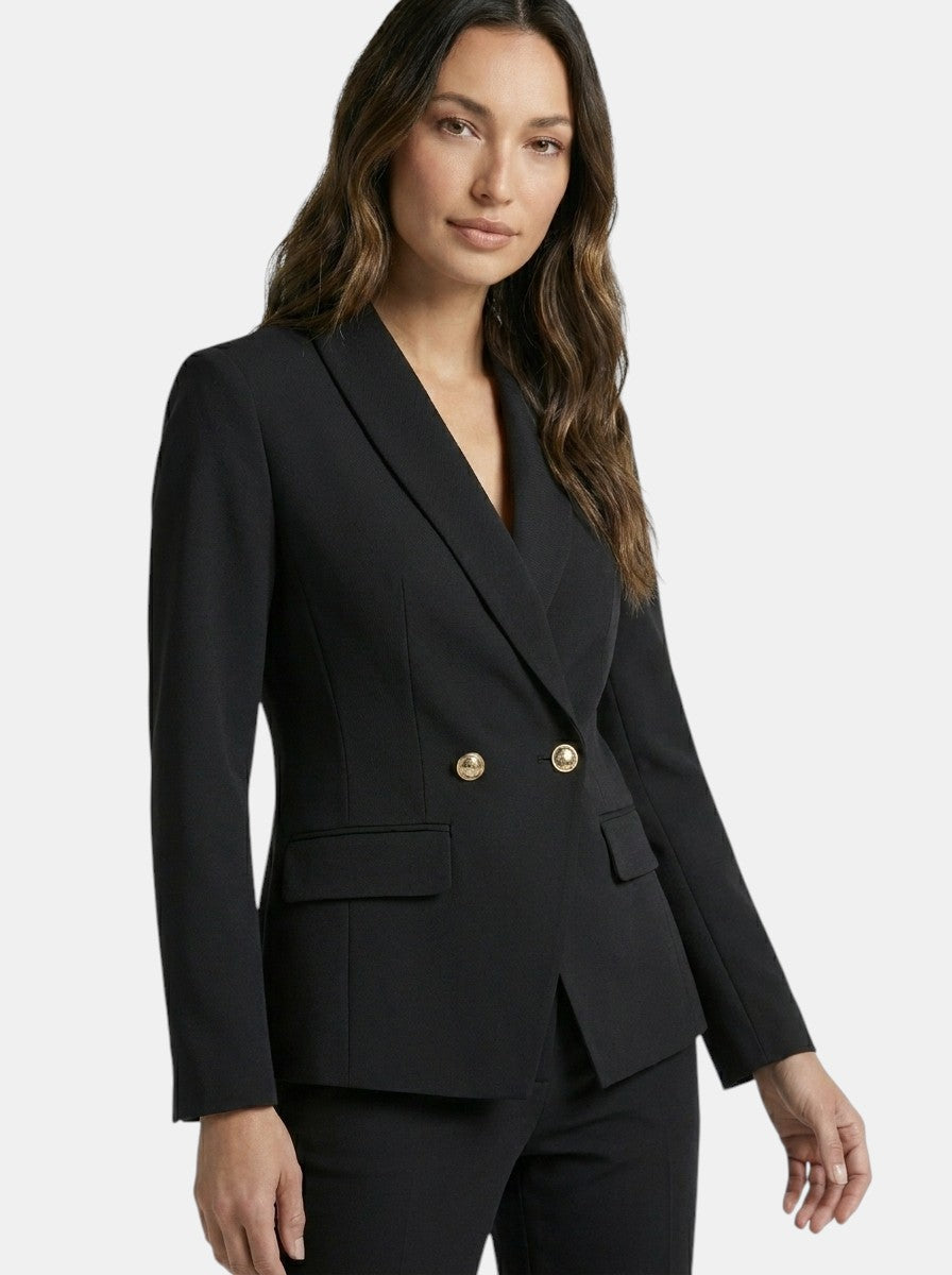 Tailleur blazer ajusté col châle et pantalon droit élégant pour femme