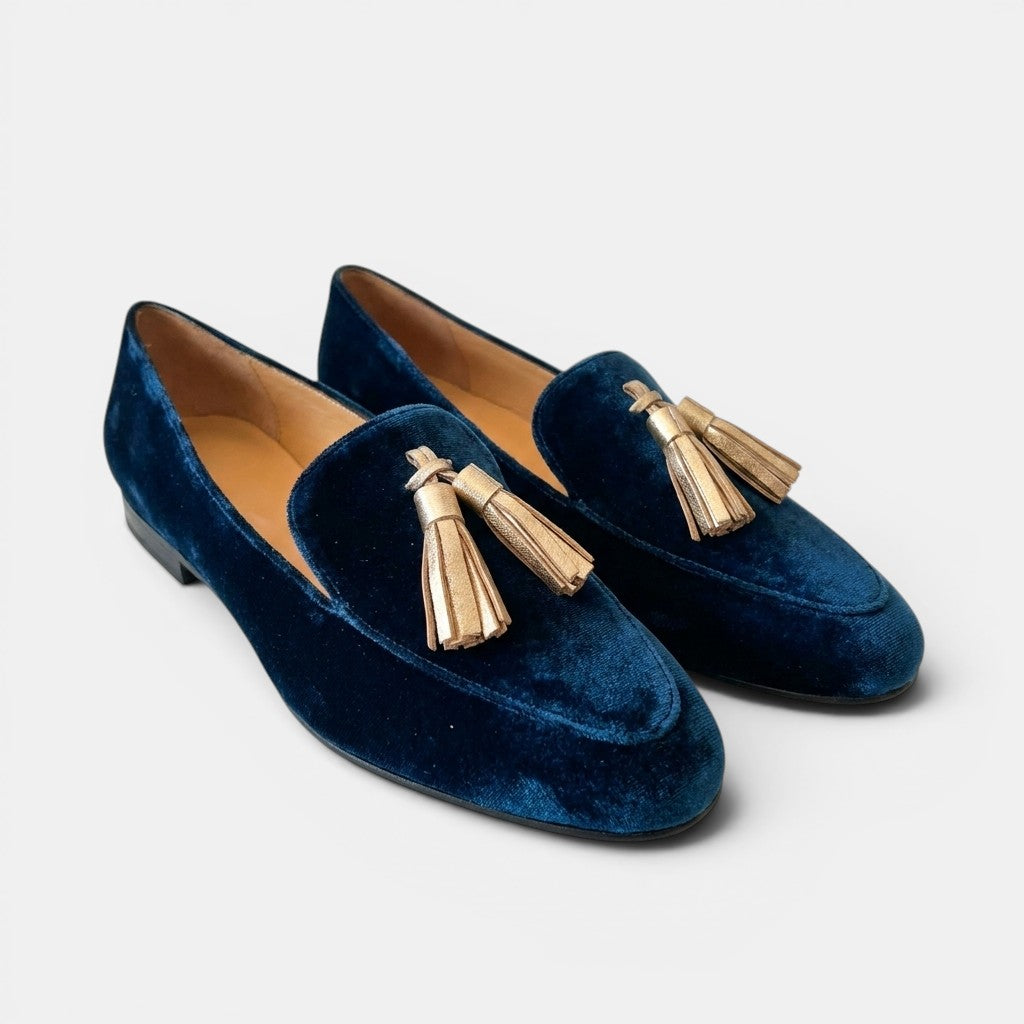 Mocassins velours sans lacets avec pompons printemps femme élégants