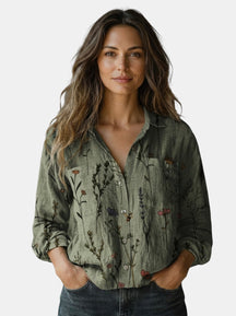 Blouse à motif vintage femme fluide coupe ample manches évasées