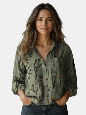 Blouse à motif vintage femme fluide coupe ample manches évasées