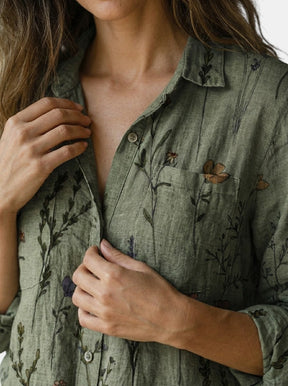 Blouse à motif vintage femme fluide coupe ample manches évasées
