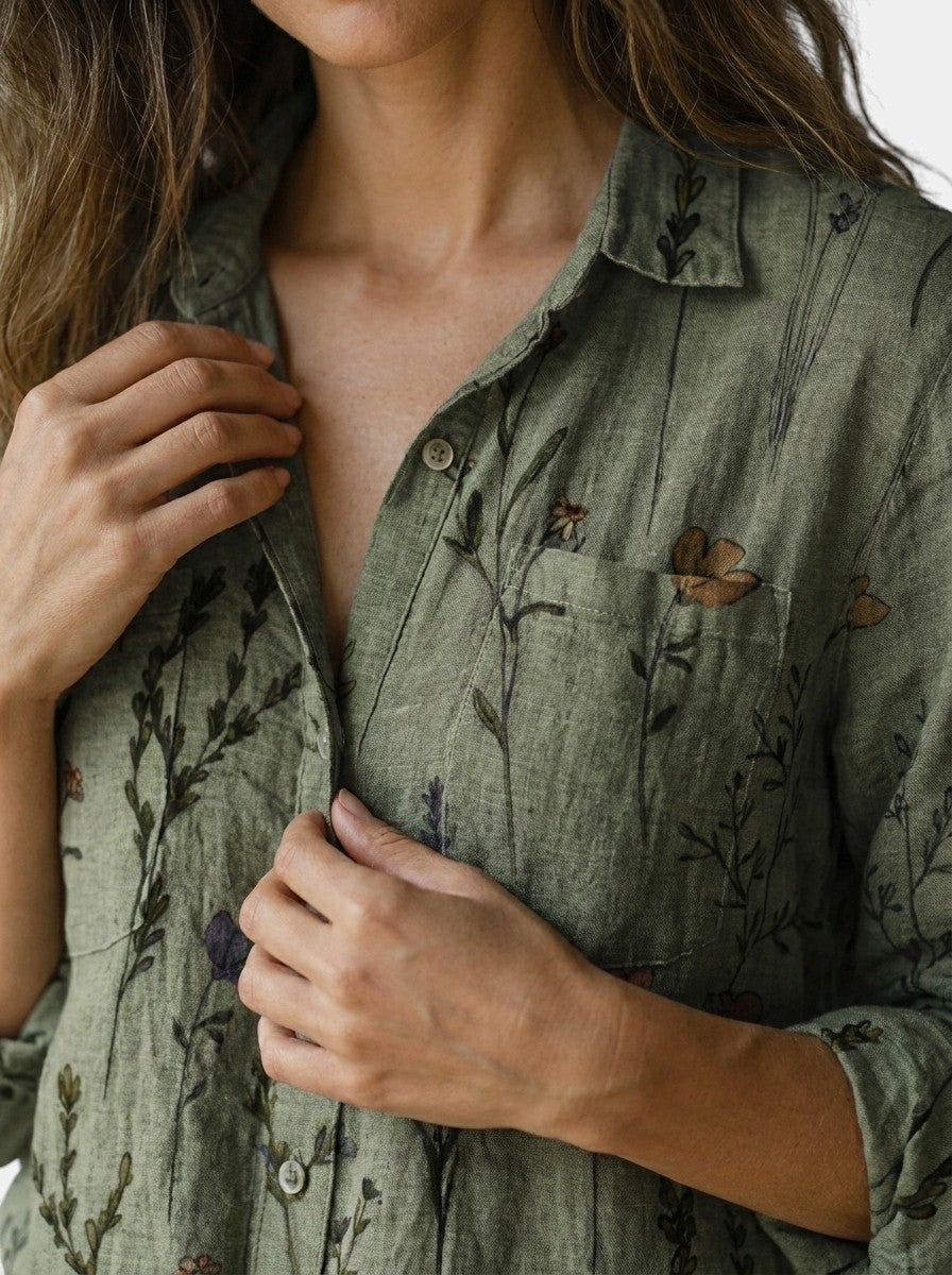 Blouse à motif vintage femme fluide coupe ample manches évasées
