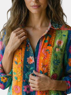 Blouse à motif vintage femme fluide coupe ample manches évasées