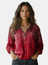 Blouse à motif vintage femme fluide coupe ample manches évasées